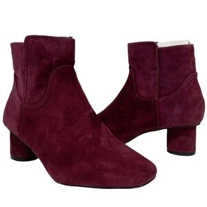 Draper James | Suede Leather Bootie Bethany Burgundy Square Toe Ankle NEW